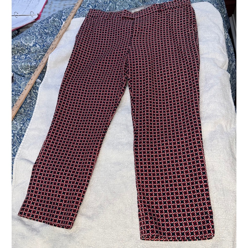 Banana Republic Sloan Ankle Pants 14 Ranger Red Geometric Print Cotton Rayon